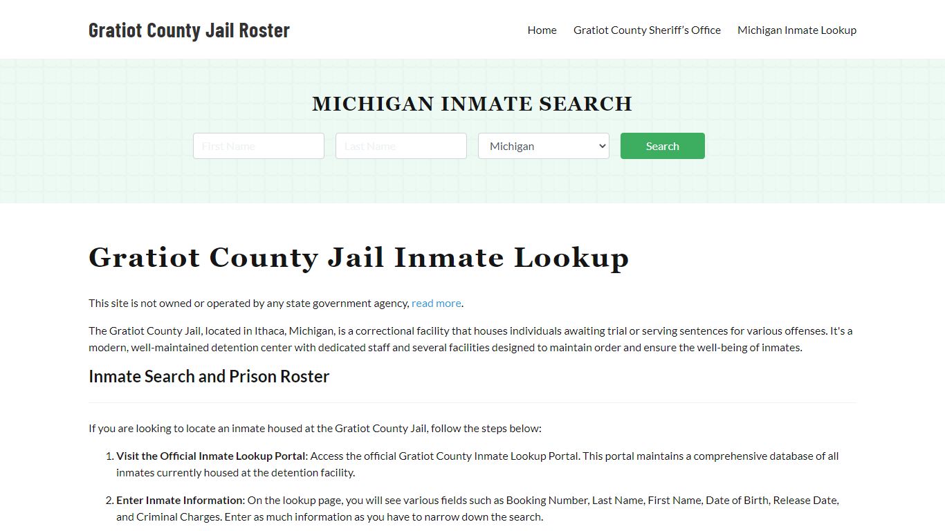 Gratiot County Jail Roster Lookup, MI, Inmate Search