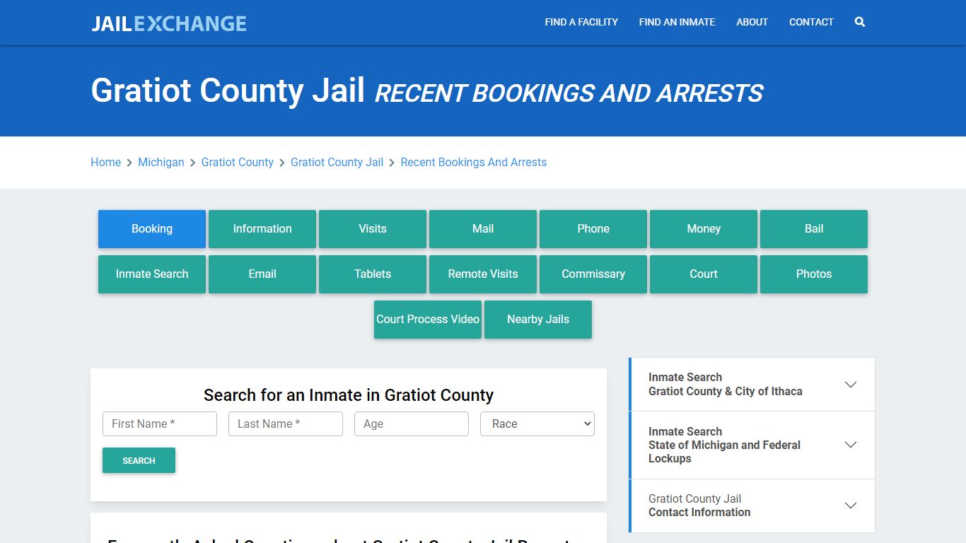 Gratiot County Jail Recent Bookings And Arrests - Jail Exchange