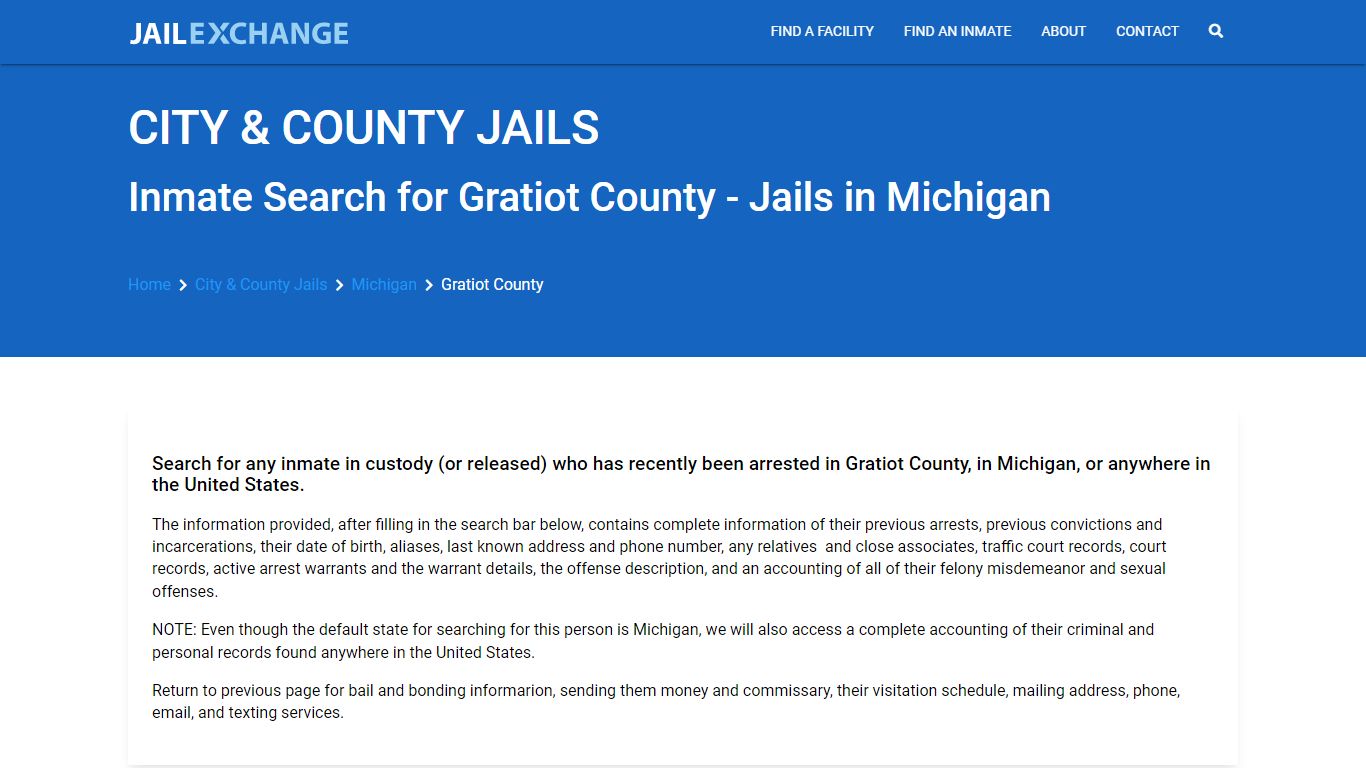 Locate an inmate in Gratiot County, Michigan - Jail Exchange